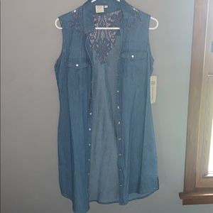Medium Length Denim Tank-Top Dress